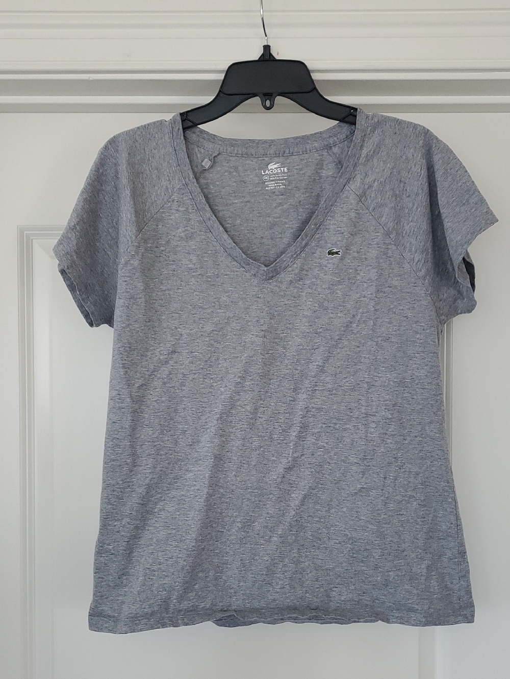Lacoste Women's Heather Gray V-Neck Short Sleeve Tee